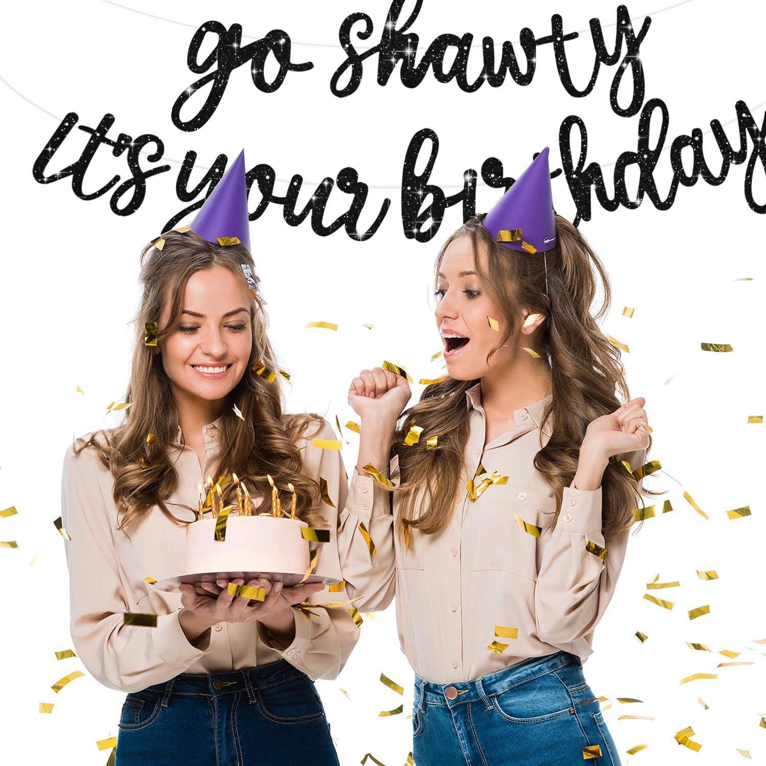 BEISHIDA Black Go Shawty Birthday Banner - Pre-Strung 11.4ft Hip Hop Glitter