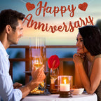 BEISHIDA Glitter Red Happy Anniversary Banner – Pre-Strung NO DIY Garland