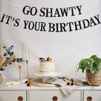 BEISHIDA Black Go Shawty Birthday Banner - Pre-Strung Glitter Hip Hop Decor (No DIY)
