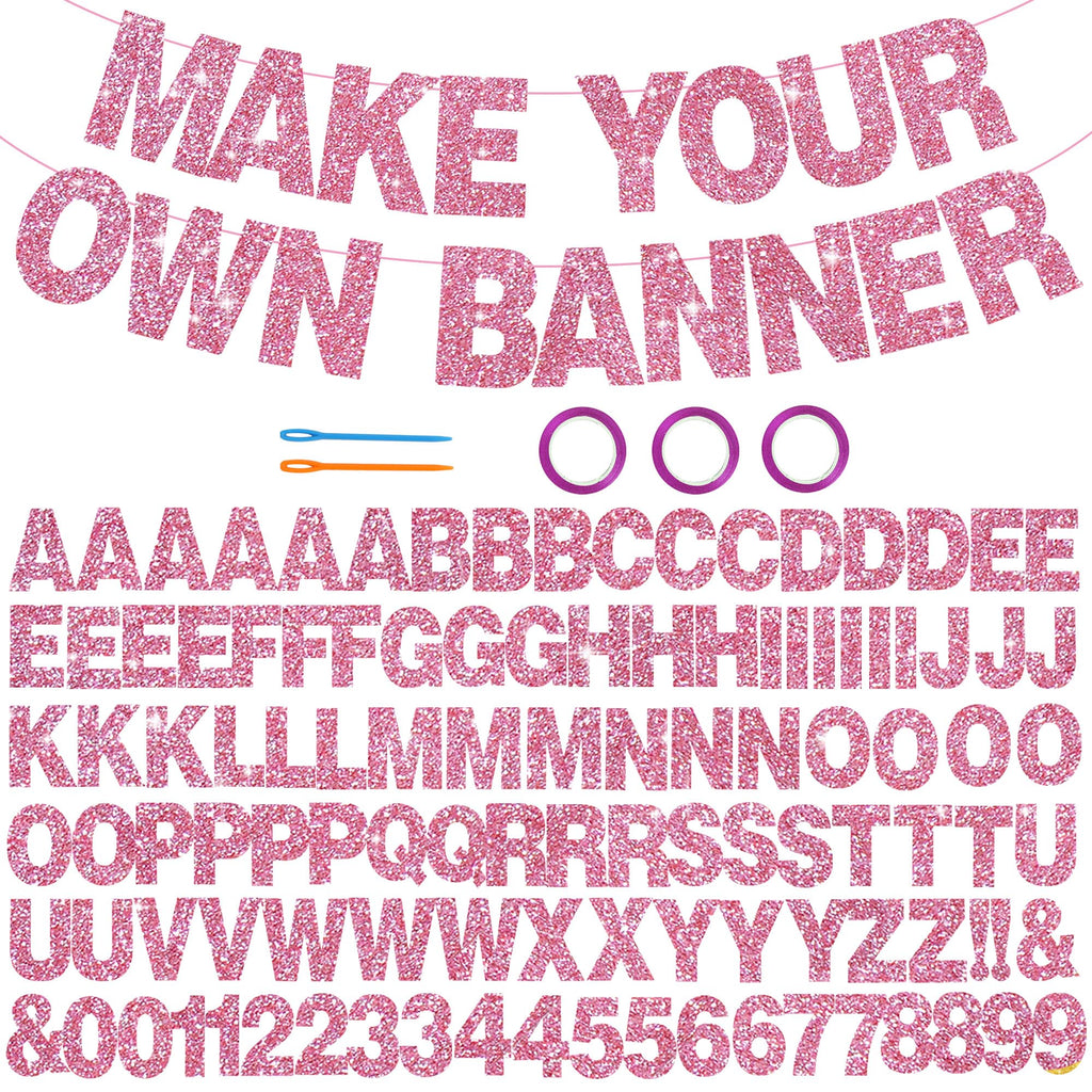 BEISHIDA 116 PCS A-Z Glitter Pink DIY Letter Banner Kit – Customizable Party Decor for Birthday, Graduation & More