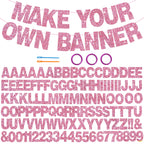 BEISHIDA 116 PCS A-Z Glitter Pink DIY Letter Banner Kit – Customizable Party Decor for Birthday, Graduation & More