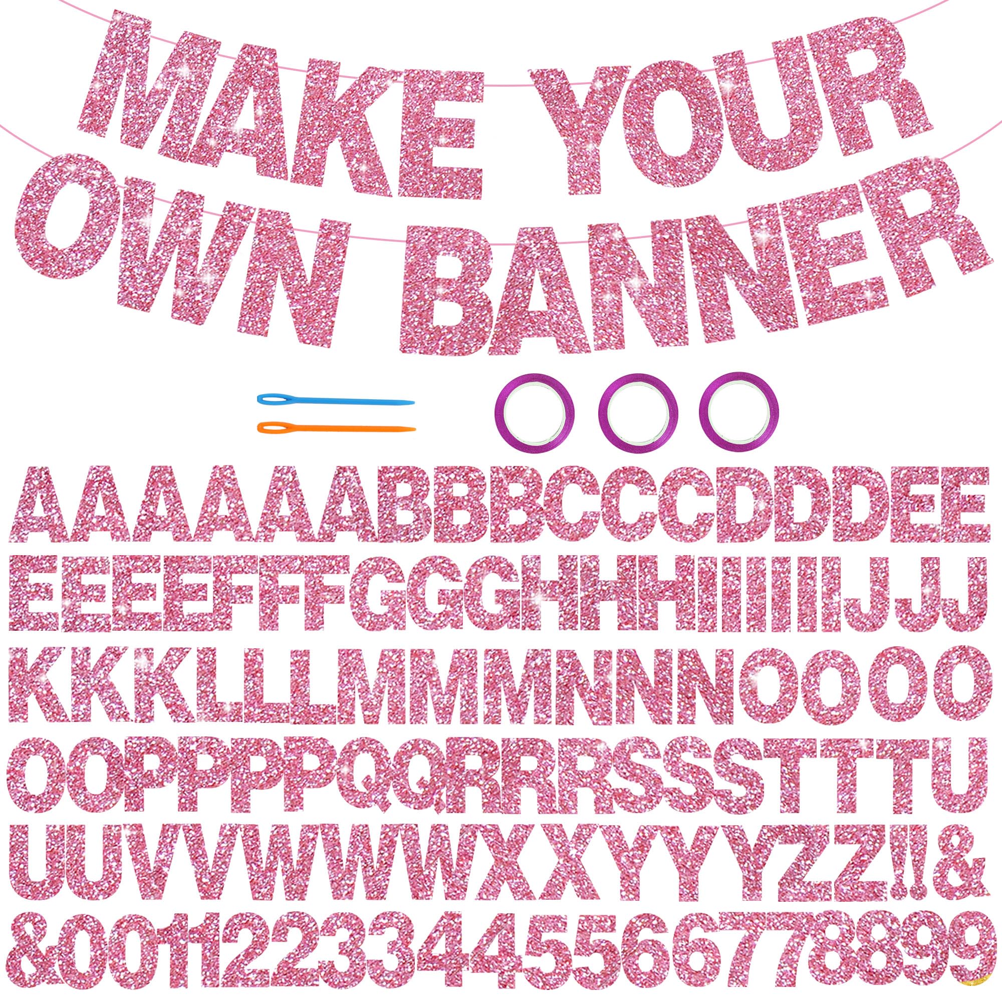 BEISHIDA 116 PCS A-Z Glitter Pink DIY Letter Banner Kit – Customizable Party Decor for Birthday, Graduation & More