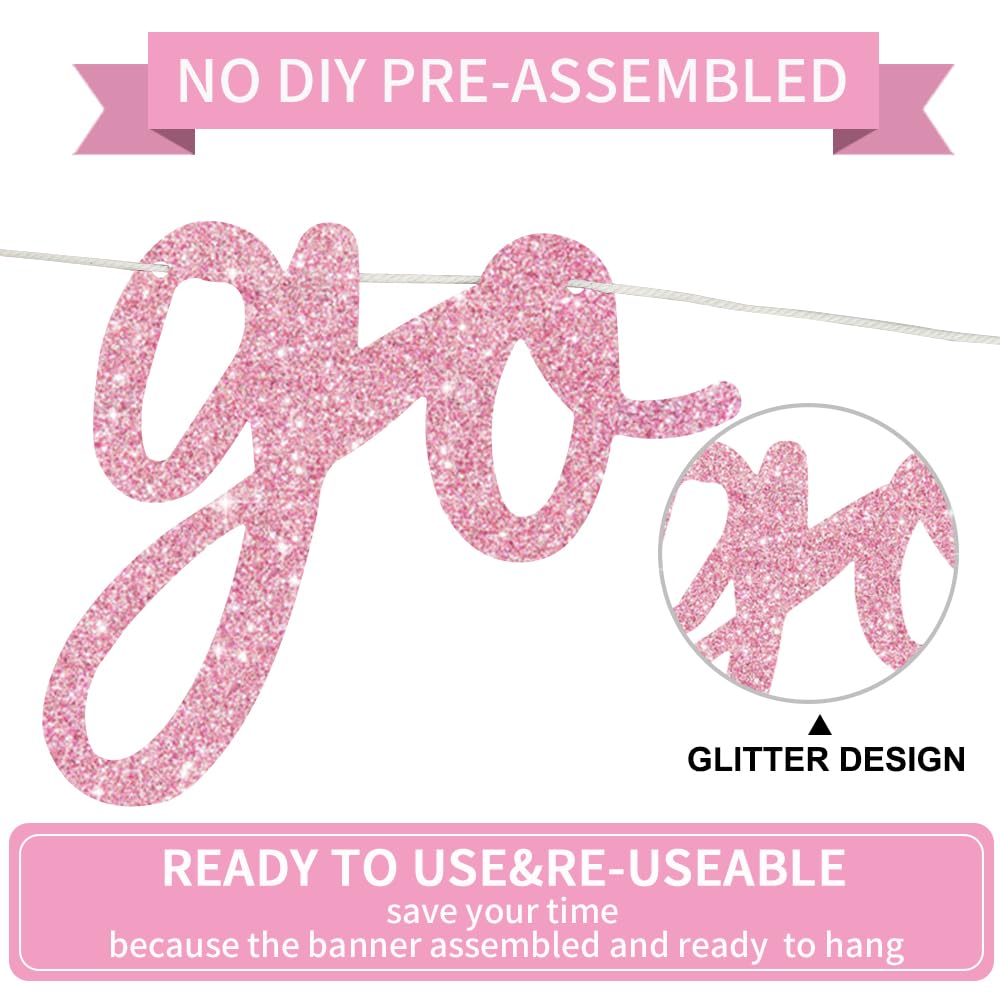BEISHIDA Pink Go Shawty It's Your Birthday Banner - NO DIY Pre-Strung Hip Hop Glitter Birthday Sign