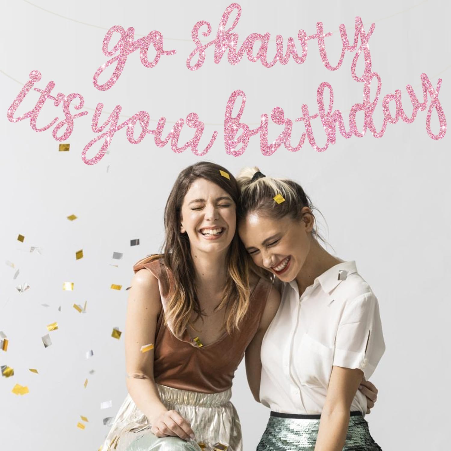 BEISHIDA Pink Go Shawty It's Your Birthday Banner - NO DIY Pre-Strung Hip Hop Glitter Birthday Sign