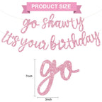BEISHIDA Pink Go Shawty It's Your Birthday Banner - NO DIY Pre-Strung Hip Hop Glitter Birthday Sign
