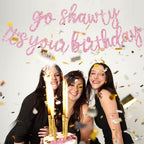 BEISHIDA Pink Go Shawty It's Your Birthday Banner - NO DIY Pre-Strung Hip Hop Glitter Birthday Sign