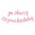 BEISHIDA Pink Go Shawty It's Your Birthday Banner - NO DIY Pre-Strung Hip Hop Glitter Birthday Sign