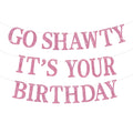 BEISHIDA Pink Go Shawty Birthday Banner - Pre-Strung Glitter Happy Birthday Decor (Hip Hop Theme)