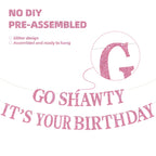 BEISHIDA Pink Go Shawty Birthday Banner - Pre-Strung Glitter Happy Birthday Decor (Hip Hop Theme)