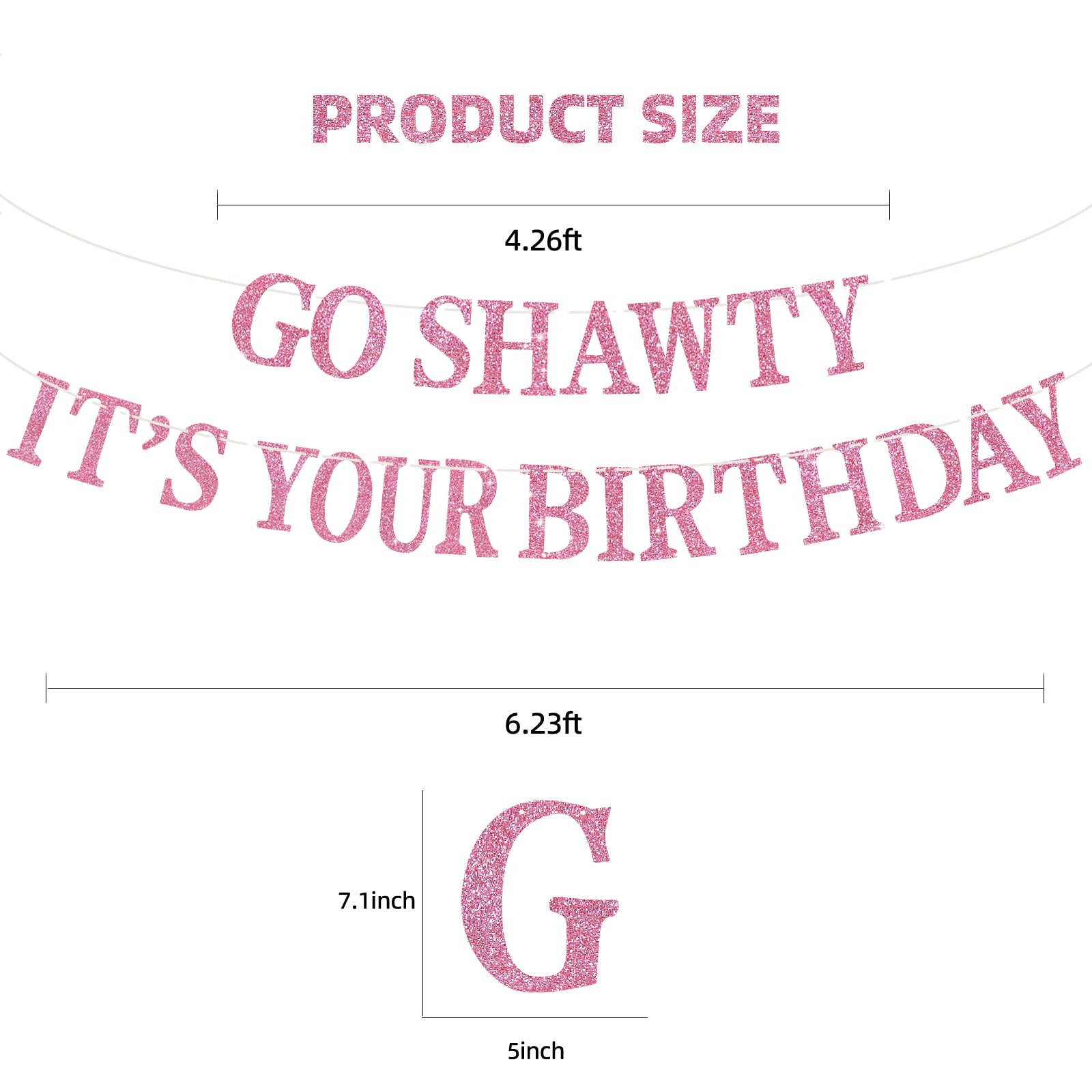BEISHIDA Pink Go Shawty Birthday Banner - Pre-Strung Glitter Happy Birthday Decor (Hip Hop Theme)