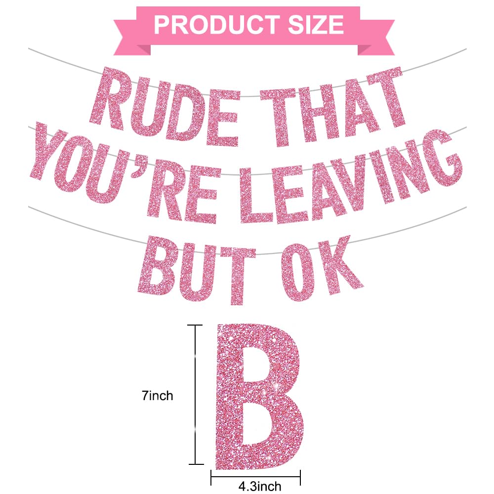 BEISHIDA Pink Rude You're Leaving but OK Banner — Pre-Strung Glitter Party Decor