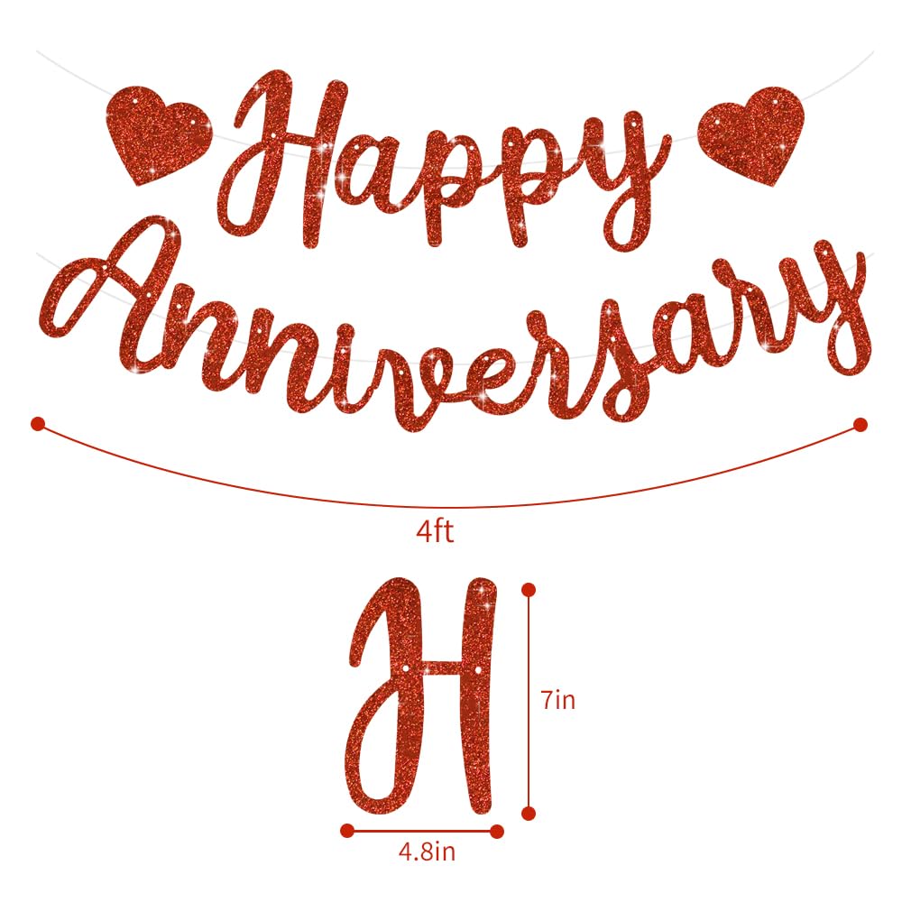BEISHIDA Glitter Red Happy Anniversary Banner – Pre-Strung NO DIY Garland