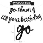BEISHIDA Black Go Shawty Birthday Banner - Pre-Strung 11.4ft Hip Hop Glitter