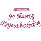 BEISHIDA Double-Sided Pink Go Shawty Birthday Banner – Pre-Strung 11.4ft Glitter Hip Hop Theme
