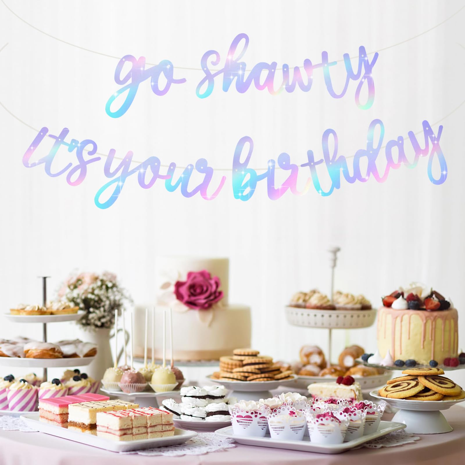 BEISHIDA Iridescent Go Shawty Banner – Pre-Strung Birthday Party Decor (Hip Hop Theme)