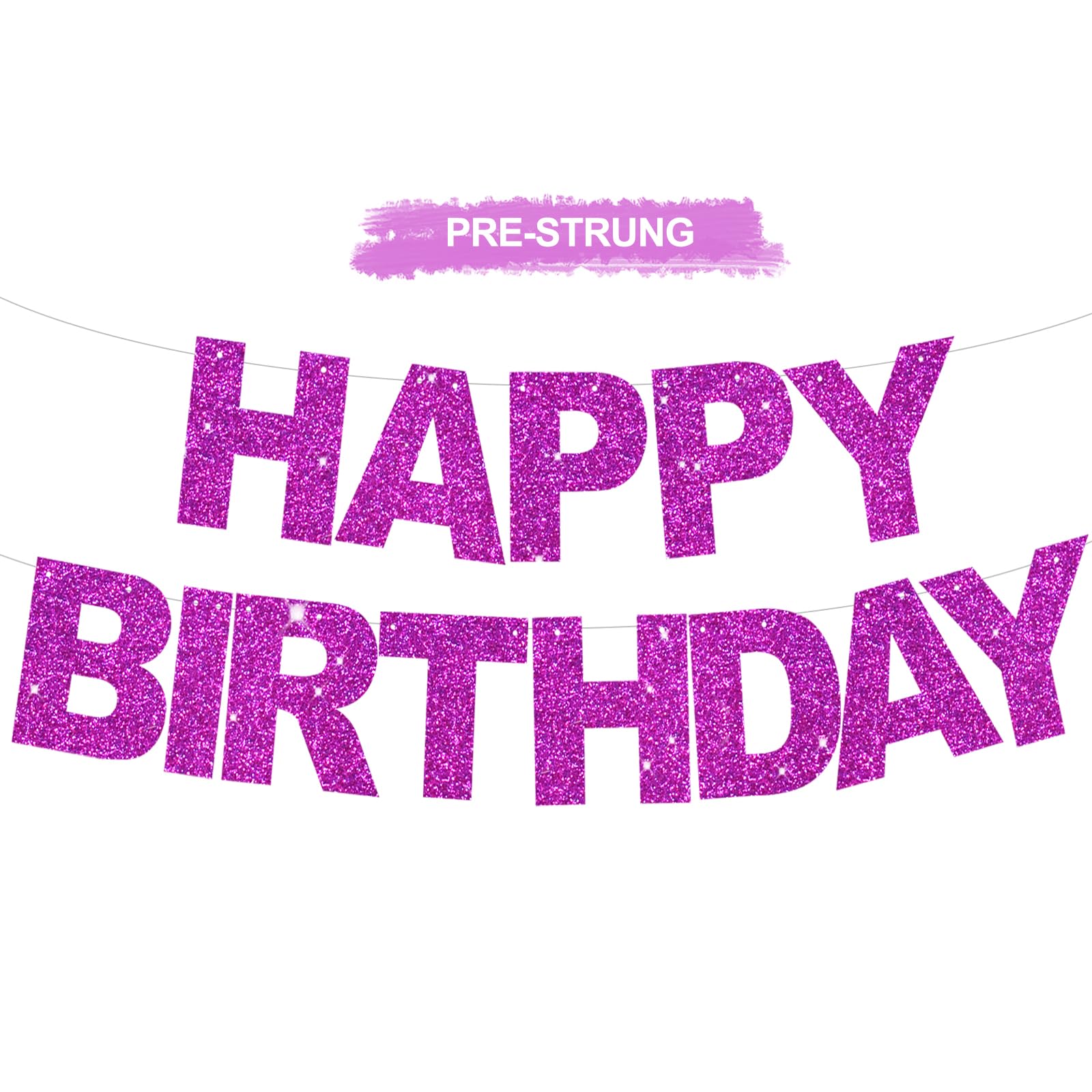 BEISHIDA Purple Happy Birthday Banner – Pre-Strung, No DIY, Gold Foil Edges