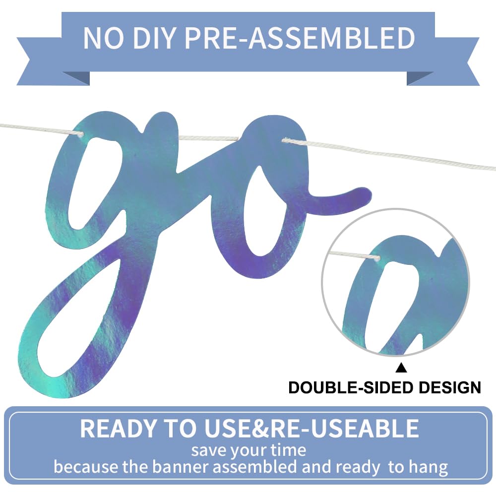 BEISHIDA Double-Sided Rainbow Blue Go Shawty It's Your Birthday Banner – 11.4 ft, Pre-String Glitter Party Sign