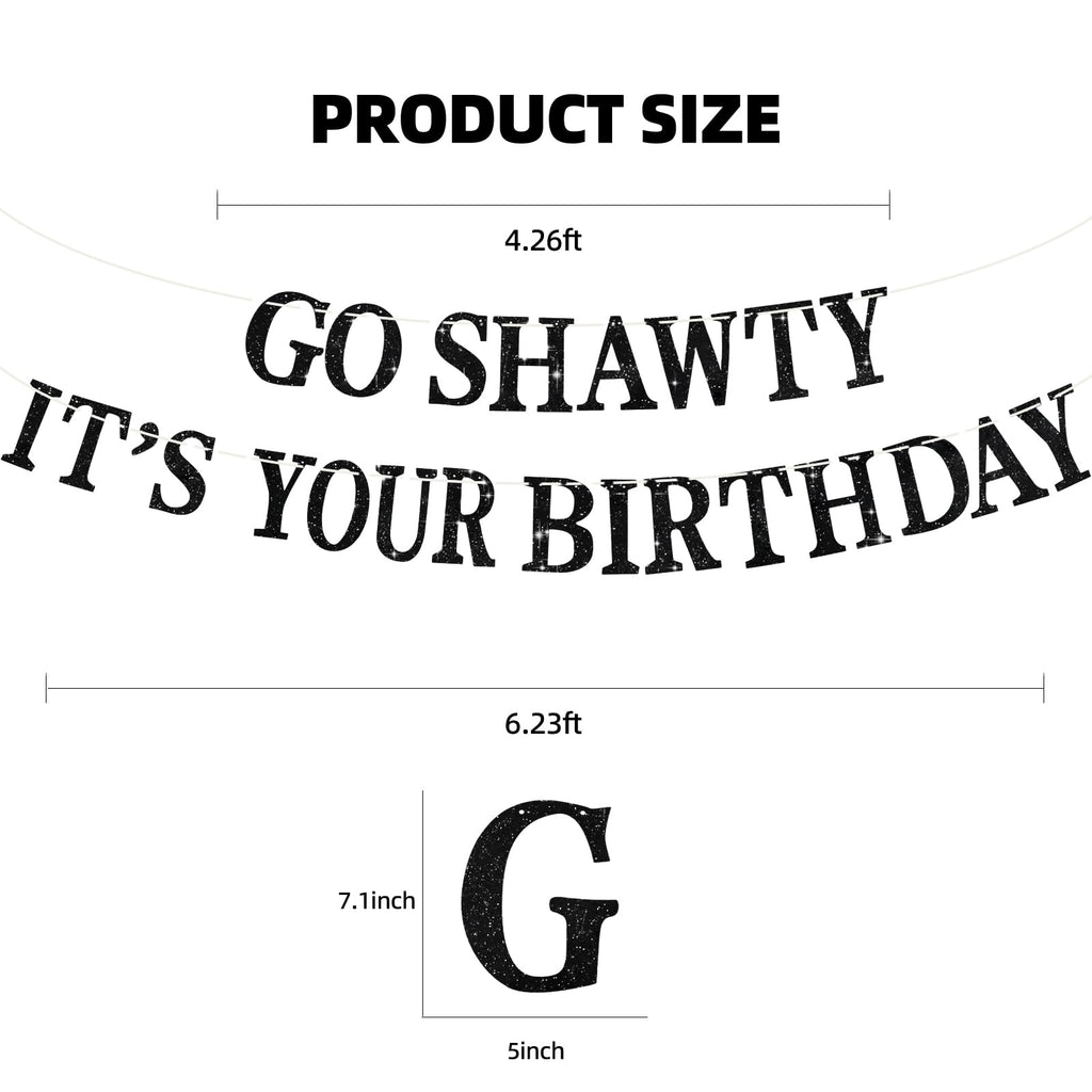 BEISHIDA Black Go Shawty Birthday Banner - Pre-Strung Glitter Hip Hop Decor (No DIY)