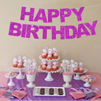 BEISHIDA Purple Happy Birthday Banner – Pre-Strung, No DIY, Gold Foil Edges