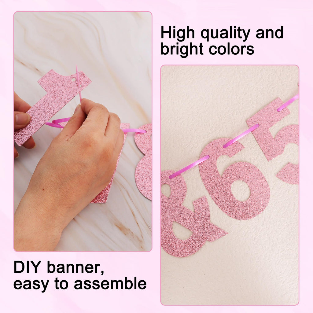 BEISHIDA 116 PCS A-Z Glitter Pink DIY Letter Banner Kit – Customizable Party Decor for Birthday, Graduation & More