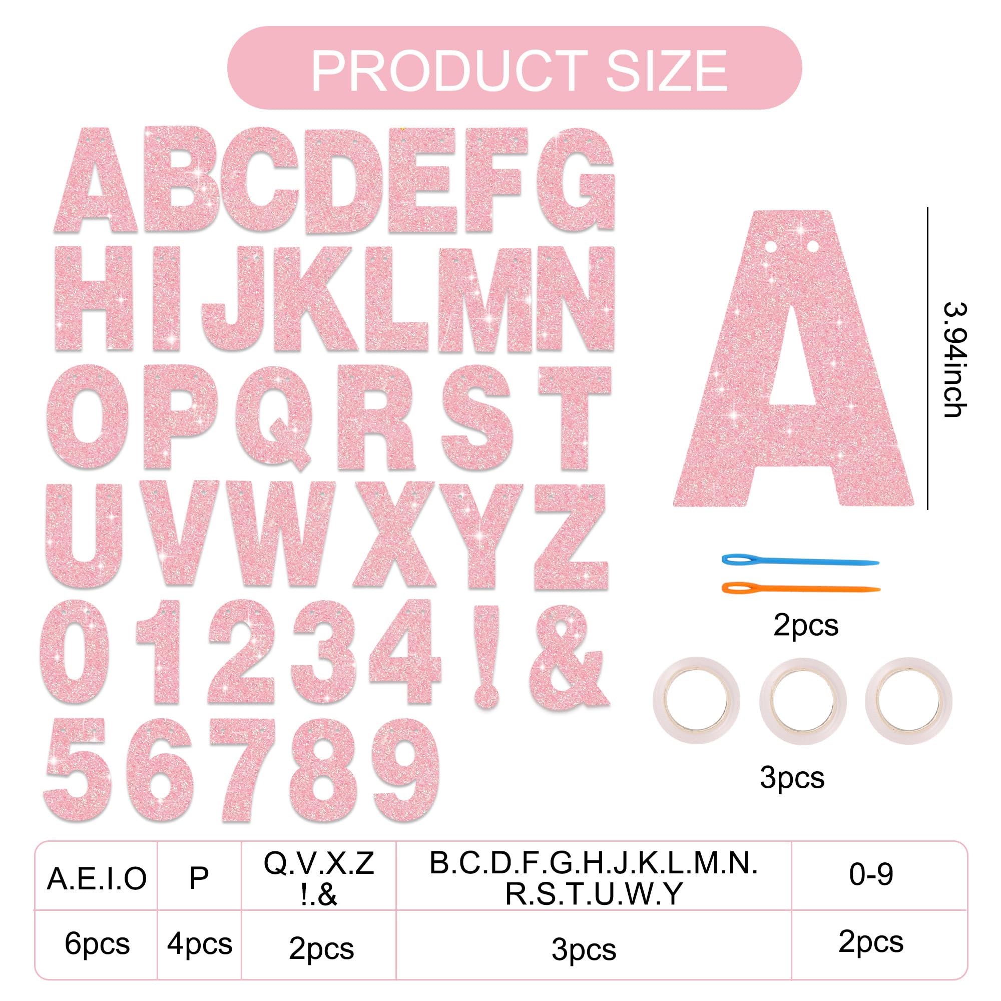 BEISHIDA Glitter Dark Pink DIY Letter Banner Kit – 111 Letters & Numbers, 3 Ropes, 2 Threading Devices