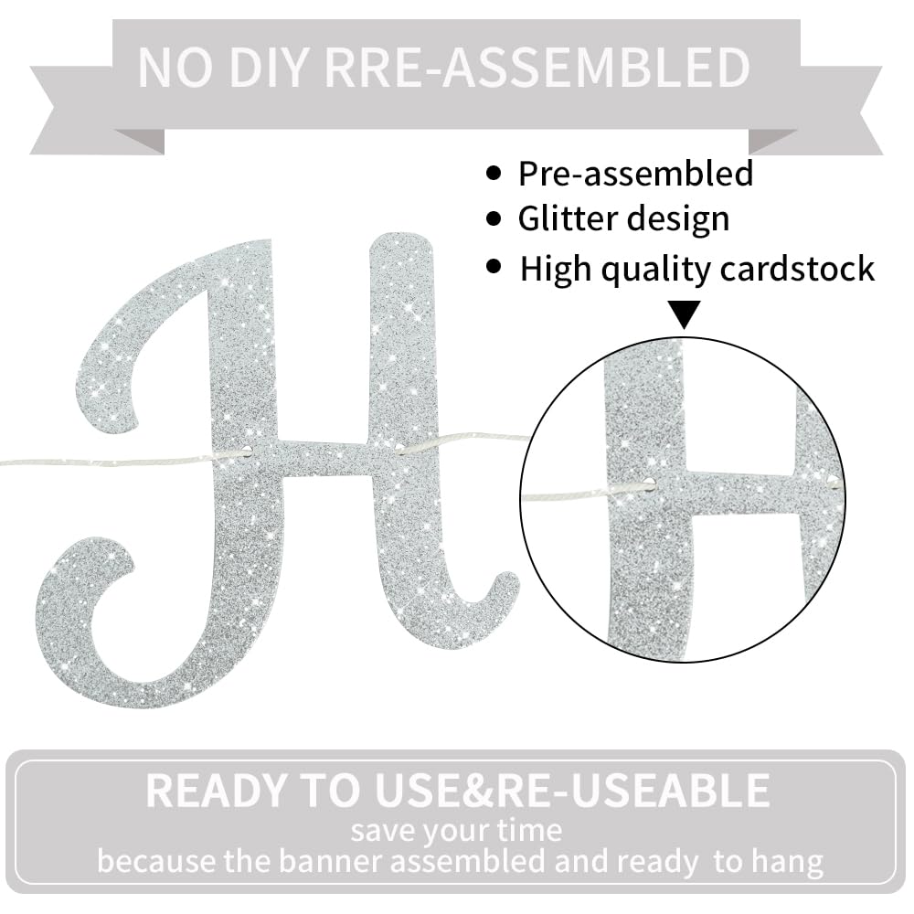 BEISHIDA Silver Glitter Birthday Banner - No DIY, 10 Feet, Pre-Strung Backdrop