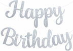 BEISHIDA Silver Glitter Birthday Banner - No DIY, 10 Feet, Pre-Strung Backdrop