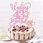 Bejotaa Pink Happy 43rd Birthday Cake Topper - Glitter 43rd Topper for Celebration