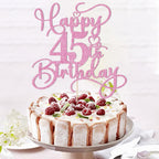Bejotaa Pink Happy 45th Birthday Cake Topper – Glitter, Pre‑assembled, 1pc for Birthday & Anniversary Cakes