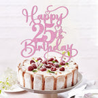 Bejotaa Pink Happy 25th Birthday Cake Topper – Glitter Pre-assembled Party Decoration