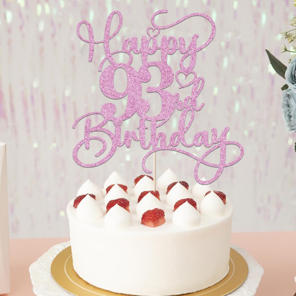 Bejotaa Pink Happy 93th Birthday Cake Topper | Glitter 1pc for Birthday & Anniversary Cakes