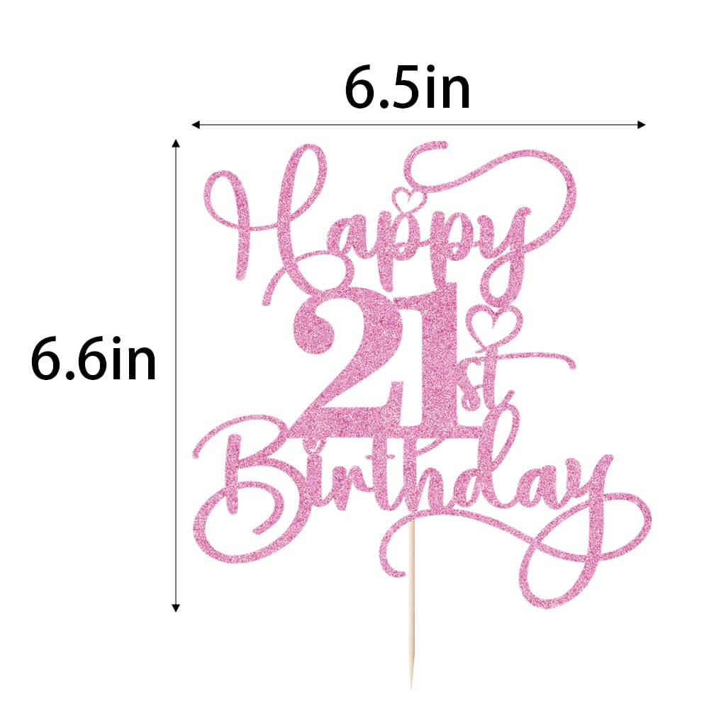 Bejotaa Pink Happy 21st Birthday Cake Topper – Glitter Party Decor