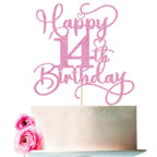 Bejotaa Pink Happy 14th Birthday Cake Topper – Glitter, Pre-Assembled, 1pc