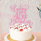Bejotaa Pink Happy 45th Birthday Cake Topper – Glitter, Pre‑assembled, 1pc for Birthday & Anniversary Cakes
