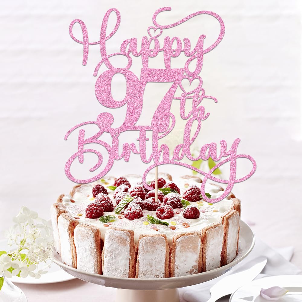 Bejotaa Pink Happy 97th Birthday Cake Topper | Glitter, Pre-Assembled Party Decor