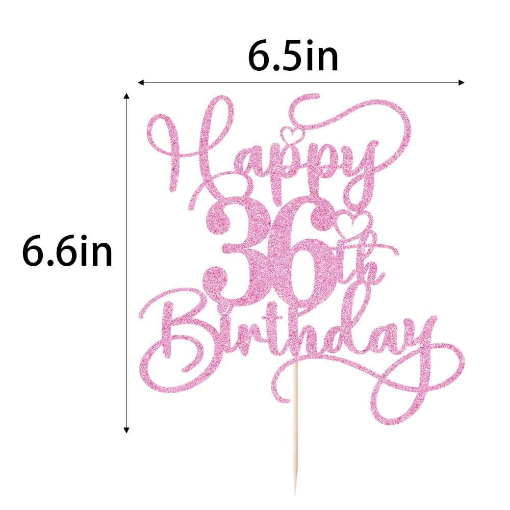 Bejotaa Pink Happy 36th Birthday Cake Topper | Glitter 1pc for 36th Birthday & Anniversary Party