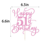Bejotaa Pink Happy 51st Birthday Cake Topper – Glitter Topper for Fifty-One Milestones