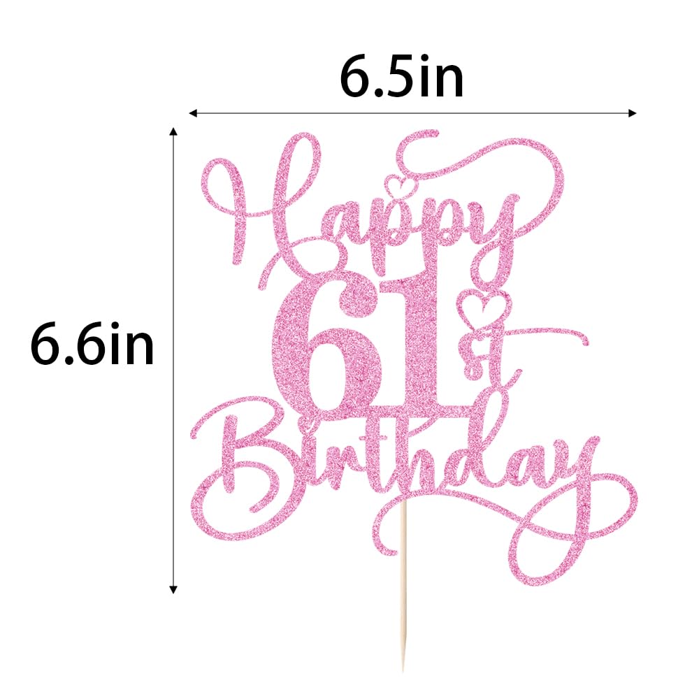 Bejotaa Pink Happy 61st Birthday Cake Topper | Glitter Cake Topper for 61st Birthday & Anniversary
