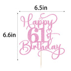 Bejotaa Pink Happy 61st Birthday Cake Topper | Glitter Cake Topper for 61st Birthday & Anniversary