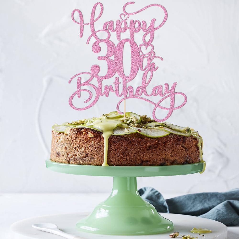 Bejotaa Pink Happy 30th Birthday Cake Topper - Glitter Party Decor