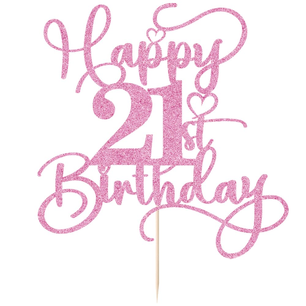 Bejotaa Pink Happy 21st Birthday Cake Topper – Glitter Party Decor