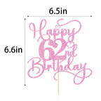Bejotaa Pink Happy 62nd Birthday Cake Topper – Glittery Pre-Assembled Party Decor