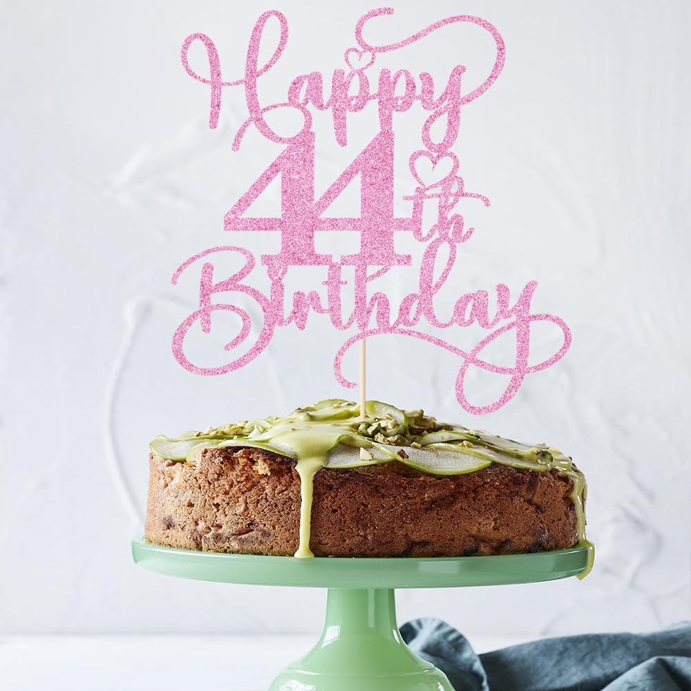 Bejotaa Pink Happy 44th Birthday Cake Topper – Glitter Party Decoration