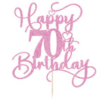 Bejotaa Pink Happy 70th Birthday Cake Topper - Glitter 1pc for 70th Birthday & Anniversary Party