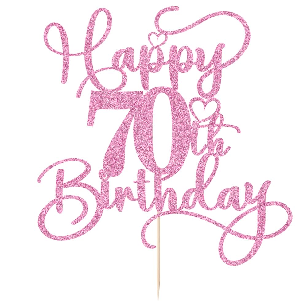 Bejotaa Pink Happy 70th Birthday Cake Topper - Glitter 1pc for 70th Birthday & Anniversary Party