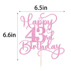 Bejotaa Pink Happy 43rd Birthday Cake Topper - Glitter 43rd Topper for Celebration