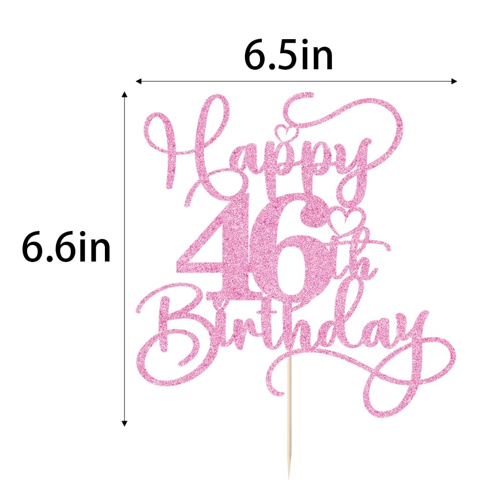 Bejotaa Pink Happy 46th Birthday Cake Topper – Glitter Decor for 46th Birthday & Anniversary Parties