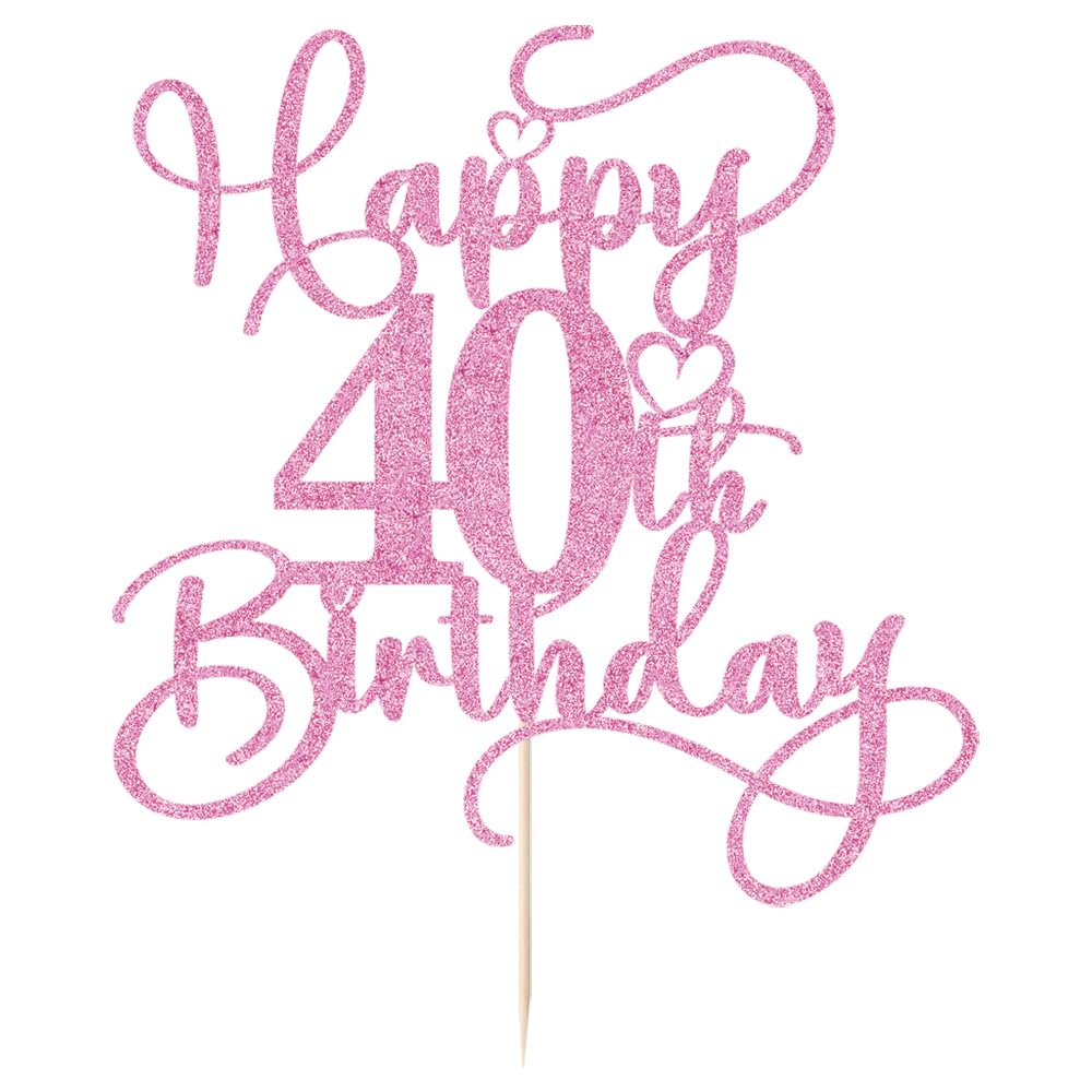Bejotaa Pink Happy 40th Birthday Cake Topper – Glitter, Pre‑Assembled, 1pc