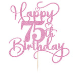 Bejotaa Pink Happy 75th Birthday Cake Topper – Glitter, No Assembly, 1 Piece