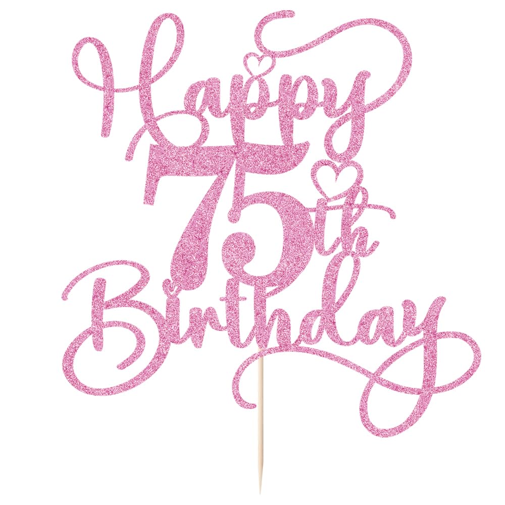 Bejotaa Pink Happy 75th Birthday Cake Topper – Glitter, No Assembly, 1 Piece